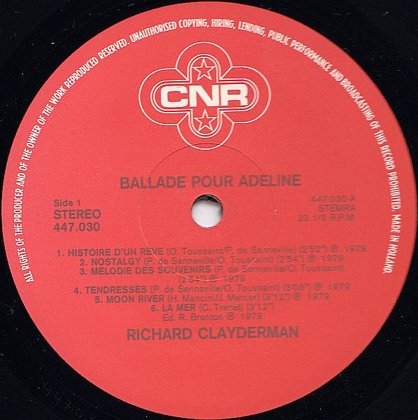 Richard Clayderman Ballade Pour Adeline LP Comp Akerrecords Nl