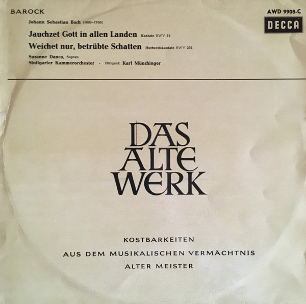 Johann Sebastian Bach Suzanne Danco Stuttgarter Kammerorchester Karl