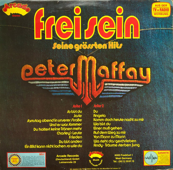 Peter Maffay Frei Sein Seine Gr Ssten Hits Lp Comp Akerrecords Nl