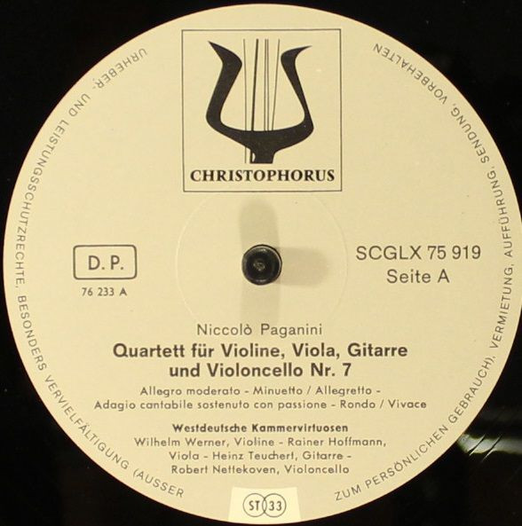 Niccol Paganini Quartett Und Trio F R Streicher Und Gitarre Lp