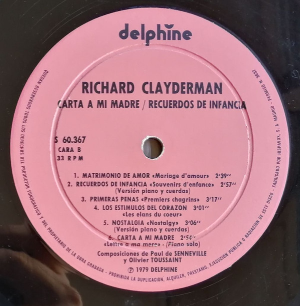 Richard Clayderman Carta A Mi Madre Recuerdos De Infancia Lp