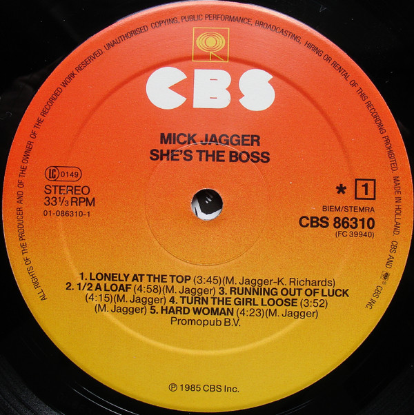 Mick Jagger She’s The Boss (LP, Album, Sun) akerrecords.nl