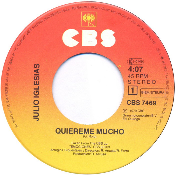 Julio Iglesias Quiereme Mucho Pauvres Diables 7″ Single Akerrecordsnl 9499