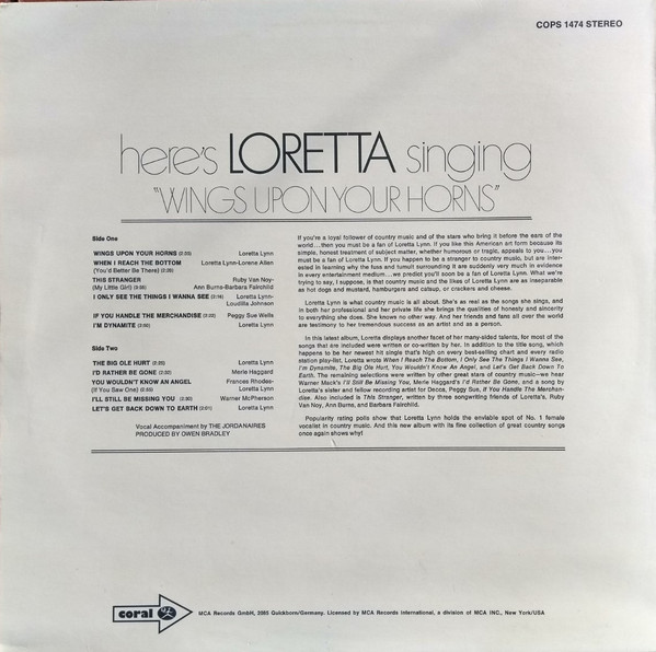 Loretta Lynn Here’s Loretta Singing “Wings Upon Your Horns” (LP