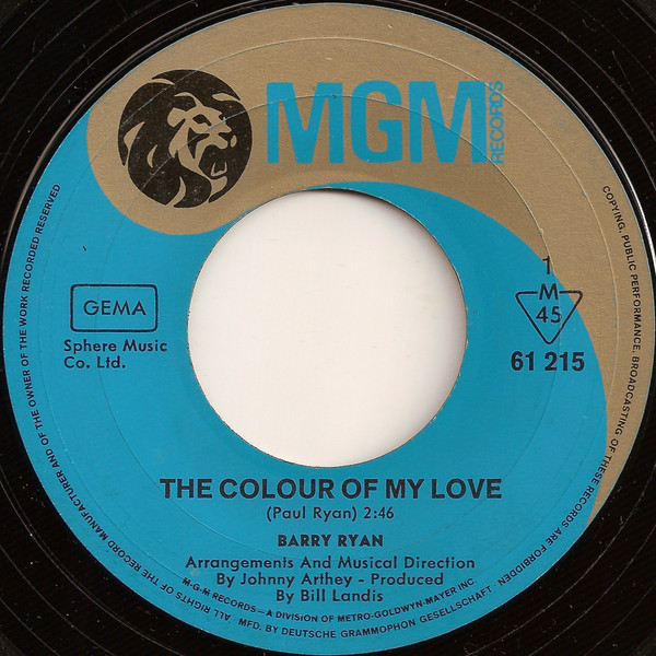 Barry Ryan The Colour Of My Love / My Mama (7″, Single) akerrecords.nl