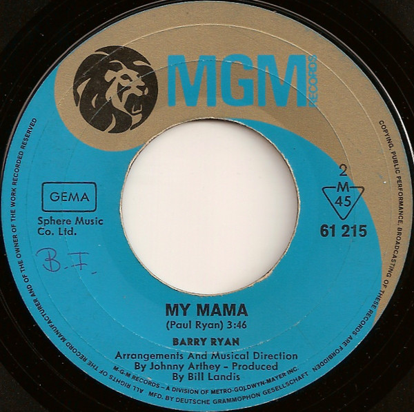 Barry Ryan The Colour Of My Love / My Mama (7″, Single) akerrecords.nl