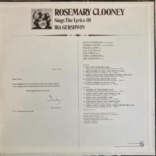Rosemary Clooney Rosemary Clooney Sings The Lyrics Of Ira Gershwin