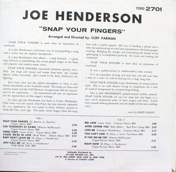 Joe Henderson (2) Snap Your Fingers (LP, Mono) akerrecords.nl