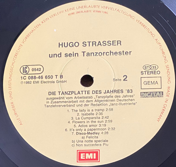 Hugo Strasser Und Sein Tanzorchester – Die Tanzplatte Des Jahres ’83 ...