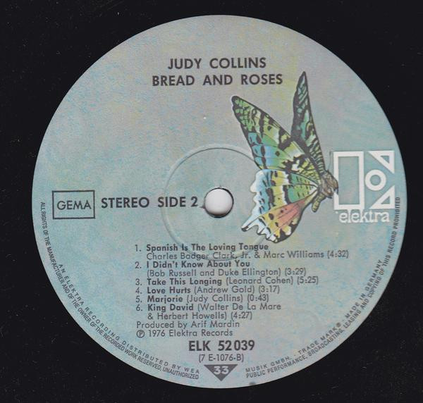 Judy Collins Bread And Roses Lp Album Akerrecordsnl
