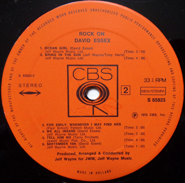 David Essex Rock On Lp Album Akerrecordsnl 