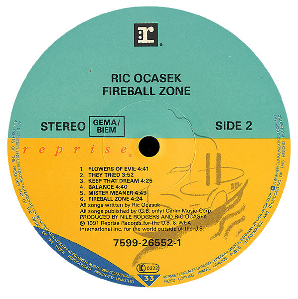 Ric Ocasek Fireball Zone (LP, Album) akerrecords.nl