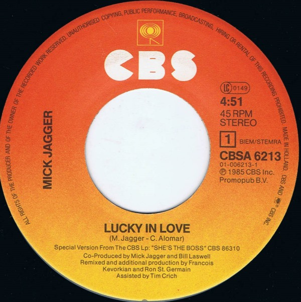 Mick Jagger Lucky In Love (7″, Single) akerrecords.nl