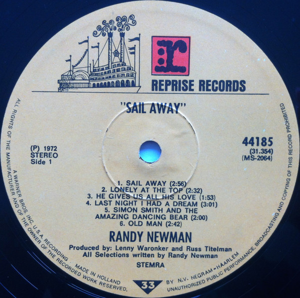 Randy Newman Sail Away (LP, Album) akerrecords.nl