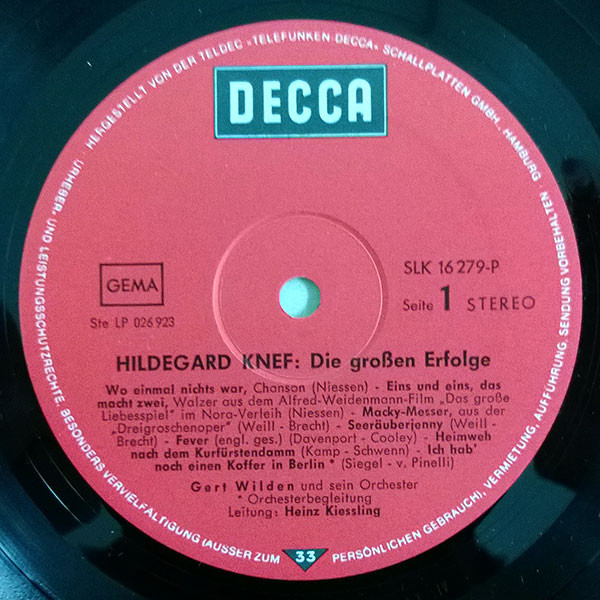 Hildegard Knef – Die Großen Erfolge (LP, Comp, RE) – Akerrecords.nl