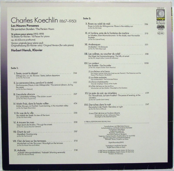 Charles Koechlin Herbert Henck Les Heures Persanes (LP