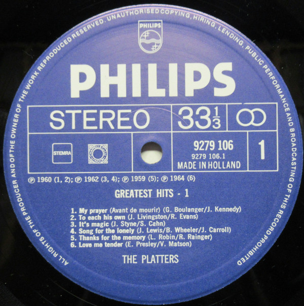 The Platters Greatest Hits 1 (LP, Comp) akerrecords.nl