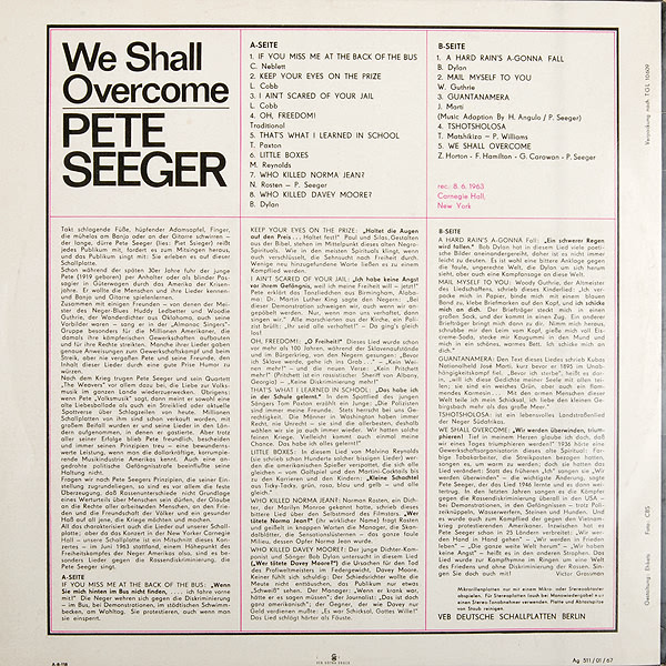 Pete Seeger We Shall Overcome LP Album Mono Akerrecords Nl