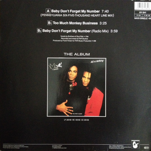 Milli Vanilli Baby Don T Forget My Number 12 Maxi Akerrecords Nl   566577 13287782620682d5a177f620682d5a17801644593877620682d5a1784 1 