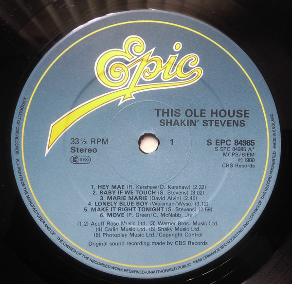 Shakin’ Stevens – This Ole House (LP, Album) – akerrecords.nl