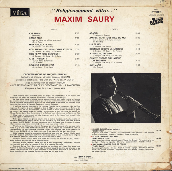 Maxim Saury – Religieusement Vôtre (LP, Album) – akerrecords.nl