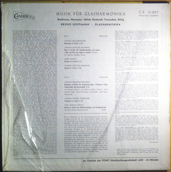 Bruno Hoffmann Musik Für Glasharmonika Beethoven, Naumann, Schlett