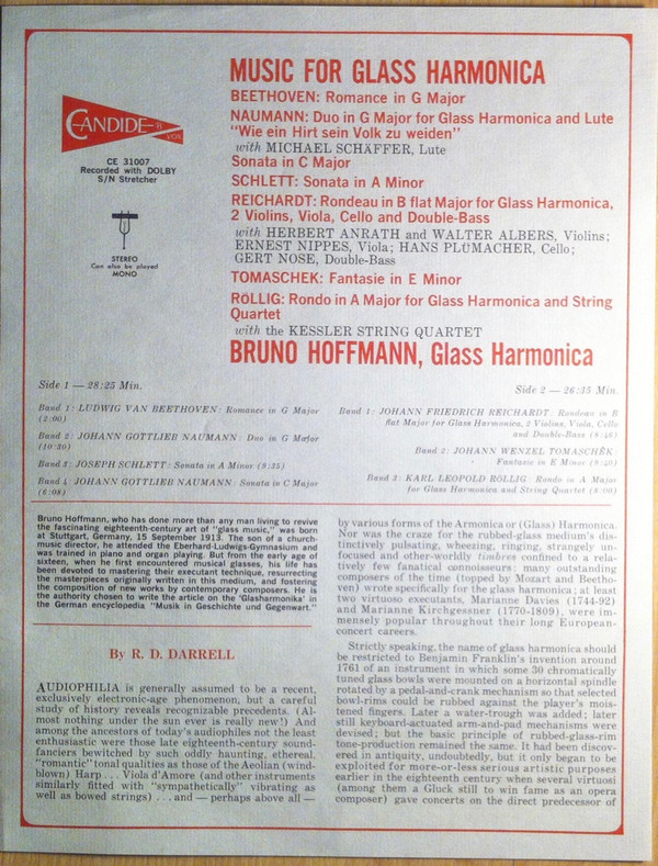 Bruno Hoffmann Musik Für Glasharmonika Beethoven, Naumann, Schlett