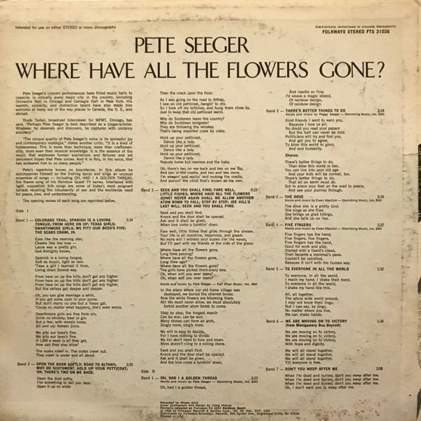Pete Seeger Where Have All The Flowers Gone? (LP, RE, RM