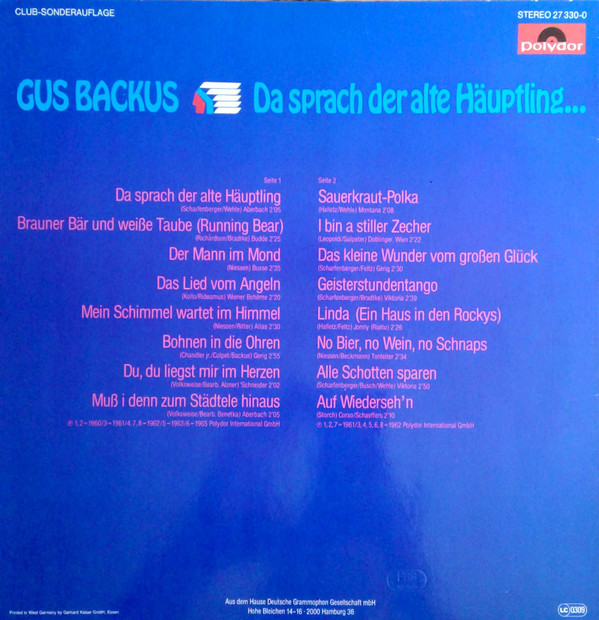 Gus Backus Da Sprach Der Alte Häuptling… (LP, Comp, Club