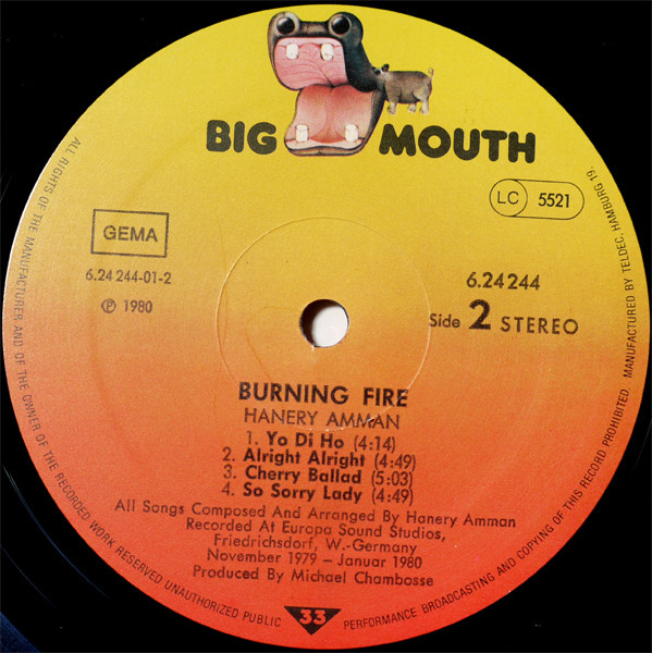 Hanery Amman Burning Fire LP Album Akerrecords nl