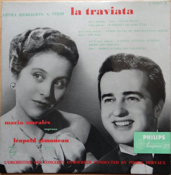 María de los Ángeles Morales, Leopold Simoneau, L'Orchestre Des Concerts Lamoureux - Opera Highlights: G Verdi La Traviata (10")