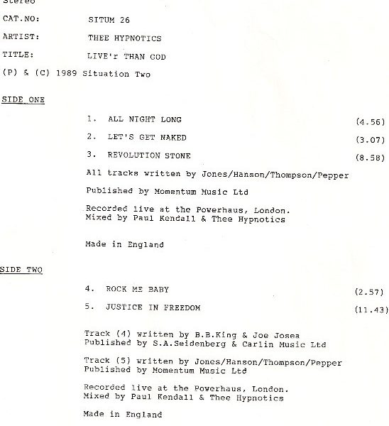 Thee Hypnotics - Live'r Than God (12", MiniAlbum, W/Lbl)