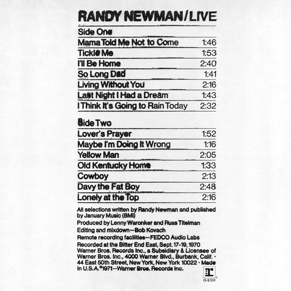 Randy Newman - Live (LP, Album)
