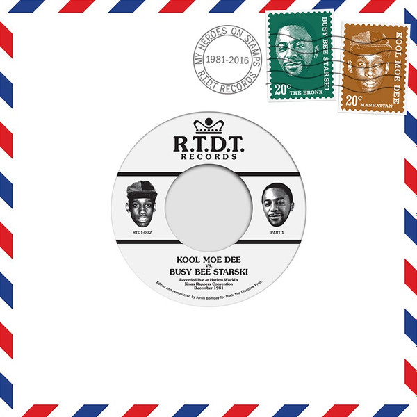 Kool Moe Dee Vs. Busy Bee Starski* - Recorded Live At Harlem World's Xmas Rappers Convention 1981 (7", Ltd)