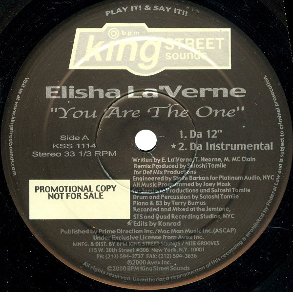 Elisha La'Verne - You Are The One (12", Promo)