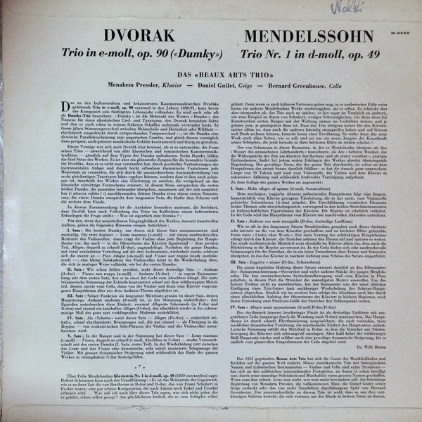 Antonín Dvořák, Felix Mendelssohn-Bartholdy, Beaux Arts Trio-1