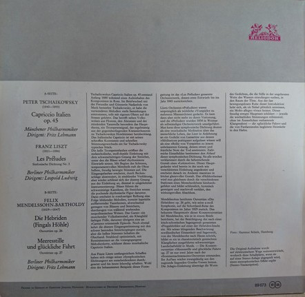 Pyotr Ilyich Tchaikovsky / Franz Liszt / Felix Mendelssohn-Bartholdy, Münchner Philharmoniker ∙ Berliner Philharmoniker ∙ Fritz Lehmann ∙ Leopold Ludwig-1