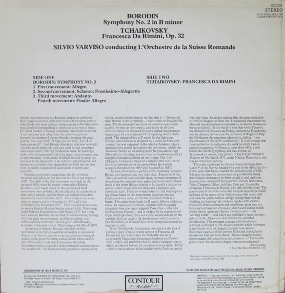 Alexander Borodin, Pyotr Ilyich Tchaikovsky, Silvio Varviso Conducts L'Orchestre De La Suisse Romande-1