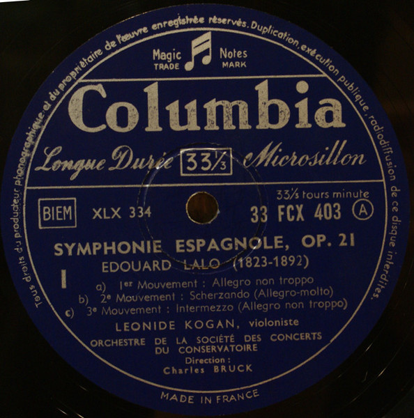 Édouard Lalo, Leonid Kogan, Orchestre De La Société Des Concerts Du Conservatoire, Charles Bruck-1