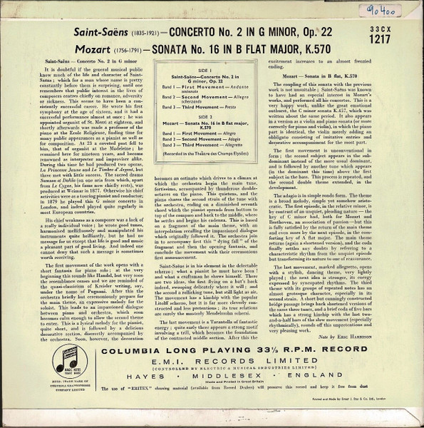 Camille Saint-Saëns - Emil Gilels / Wolfgang Amadeus Mozart - Emil Gilels And The Orchestre De La Société Des Concerts Du Conservatoire Conducted By André Cluytens-1