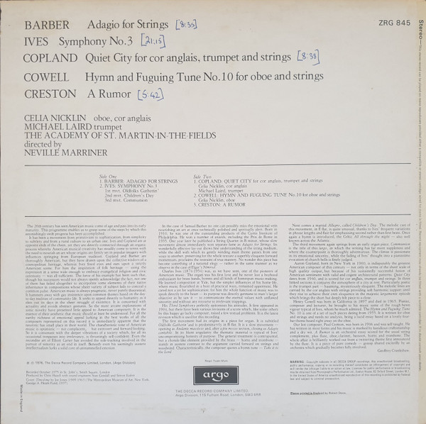 Samuel Barber / Charles Ives / Aaron Copland / Henry Cowell / Paul Creston - The Academy Of St. Martin-in-the-Fields, Sir Neville Marriner-1