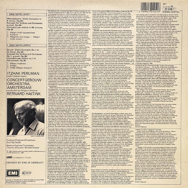 Felix Mendelssohn-Bartholdy / Max Bruch, Concertgebouworkest, Bernard Haitink, Itzhak Perlman-1