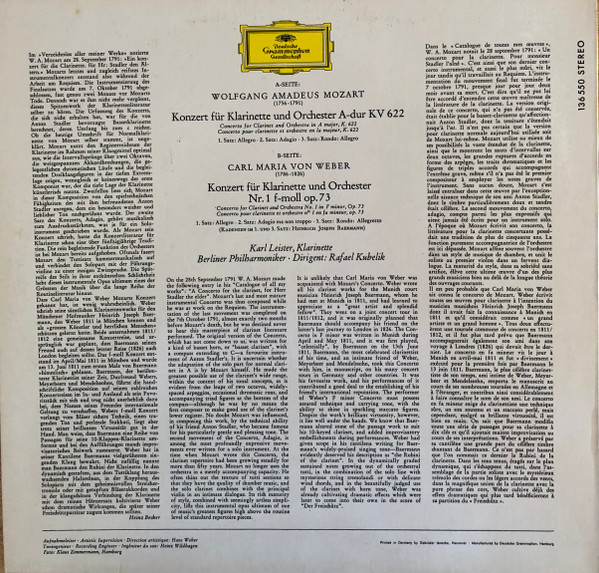 Wolfgang Amadeus Mozart, Carl Maria Von Weber - Rafael Kubelik, Karl Leister, Berliner Philharmoniker-1