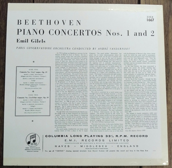 Ludwig Van Beethoven - Emil Gilels, André Vandernoot, Orchestre De La Société Des Concerts Du Conservatoire-1