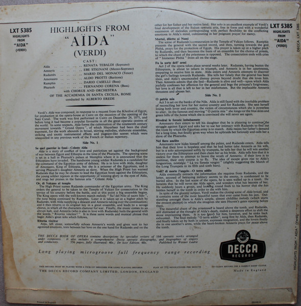 Verdi* / Renata Tebaldi, Ebe Stignani, Mario del Monaco, Aldo Protti, Fernando Corena, Dario Caselli, Chorus* And Orchestra Of The Accademia Di Santa Cecilia, Rome*, Alberto Erede-1