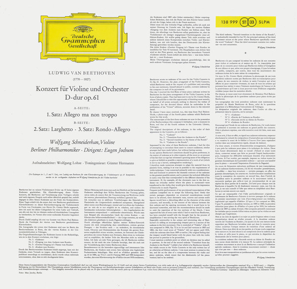 Ludwig van Beethoven, Wolfgang Schneiderhan ‧ Berliner Philharmoniker ‧ Eugen Jochum-1