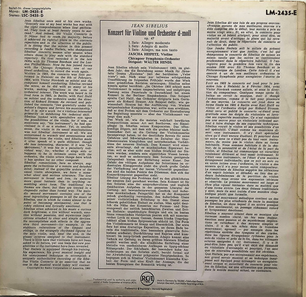 Jascha Heifetz : Jean Sibelius / Chicago Symphony Orchestra, Walter Hendl-1