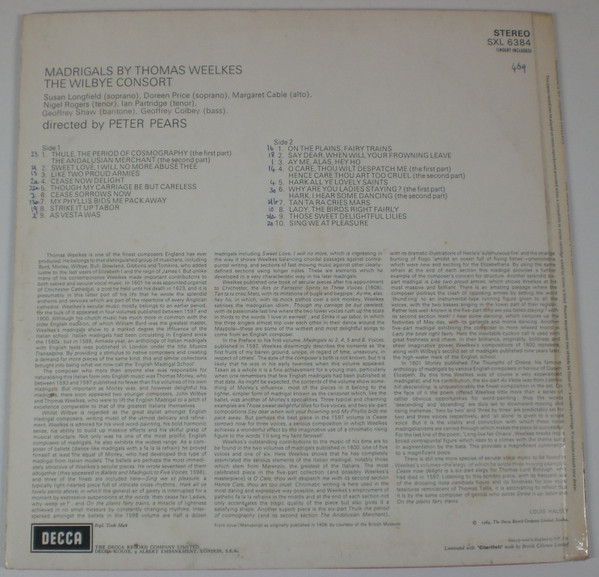 The Wilbye Consort, Peter Pears, Susan Longfield, Doreen Price, Margaret Cable, Nigel Rogers (2), Ian Partridge, Geoffrey Shaw, Geoffrey Colby-1