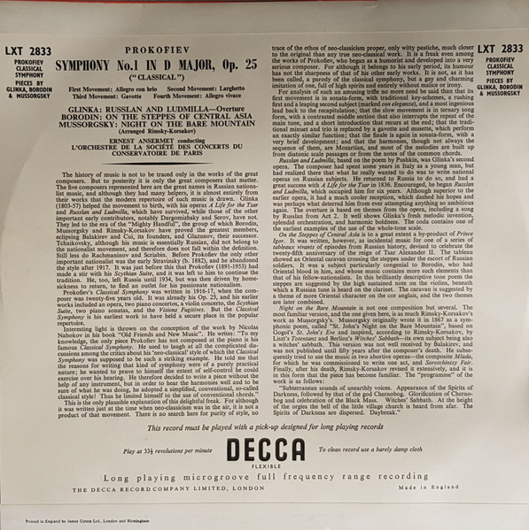 Sergei Prokofiev, Mikhail Ivanovich Glinka, Alexander Borodin, Modest Mussorgsky, Orchestre De La Société Des Concerts Du Conservatoire, Ernest Ansermet-1