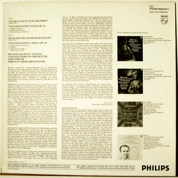 Pyotr Ilyich Tchaikovsky, Felix Mendelssohn-Bartholdy, Henryk Szeryng, Concertgebouworkest, Bernard Haitink-1